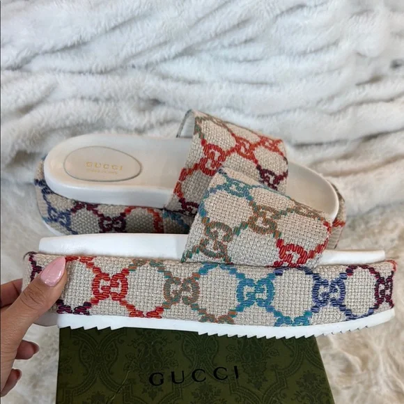 COPY - Gucci Angelina platform multicolor canvas monogram GG slide sandals - Picture 4 of 10